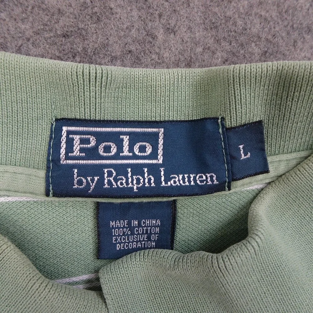 Ralph Lauren Polo Shirt Mens Large L Green Short Sleeve Striped Cotton Pony